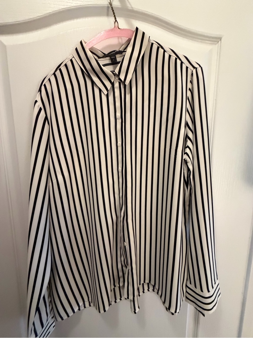 Express Black and White Vertical Stripe Button-Down Shirt